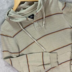 O'Neill Men's Hoodie Beige Stripe Pullover Kangaroo Pocket Cotton Sz L Casual